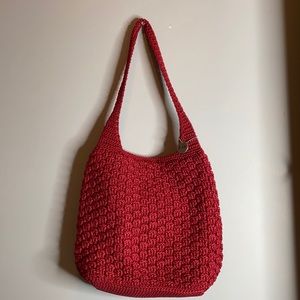 Maroon crochet purse from the Sak